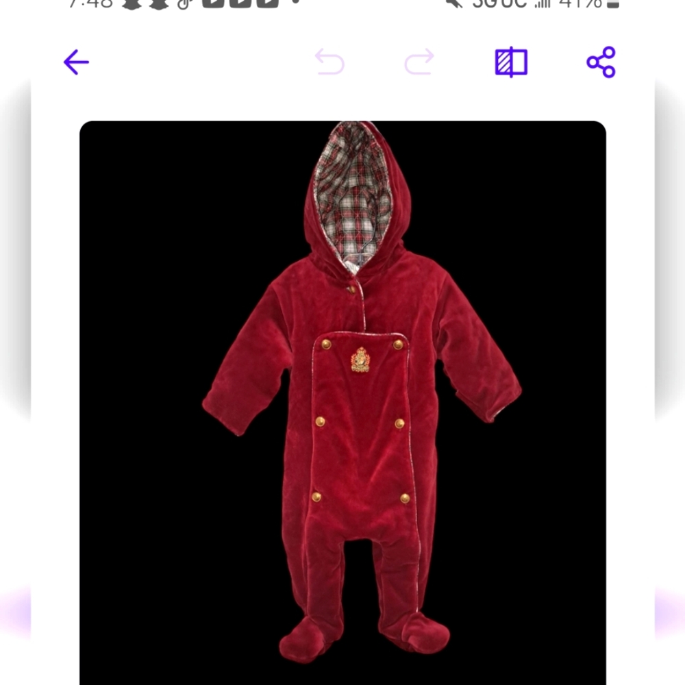 RAPLH LAUREN BABY Velvet SUIT with fake gold buttons show stopper sz 9m